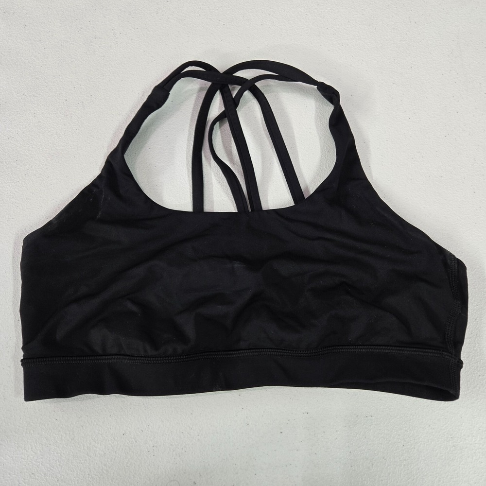 Lululemon Women Sports Bra 8 Black Energy Strappy Wireless Pullover‎ Scoop Neck